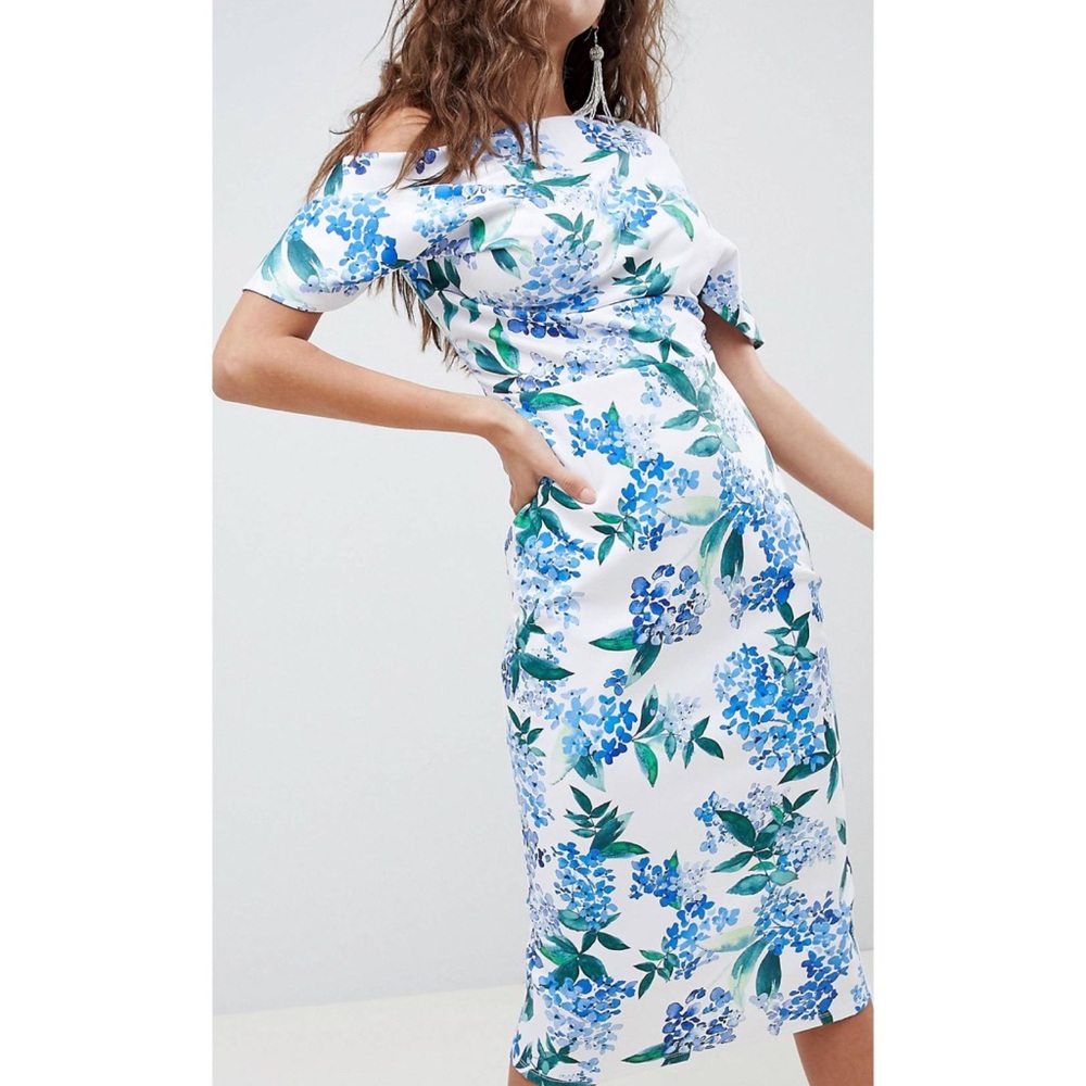 NWT Asos Pleated Shoulder Midi Floral Dress